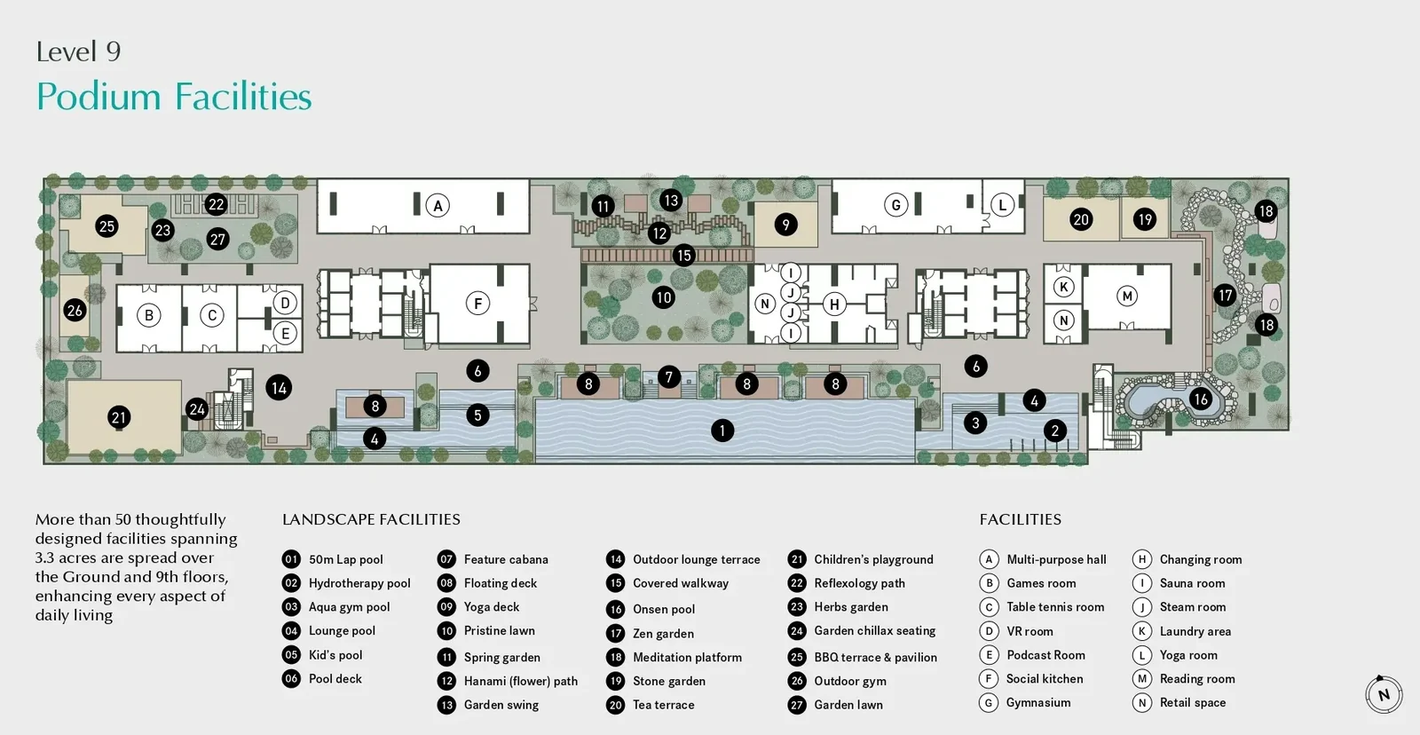 Level 9 facilities deck layout at Aras Residences